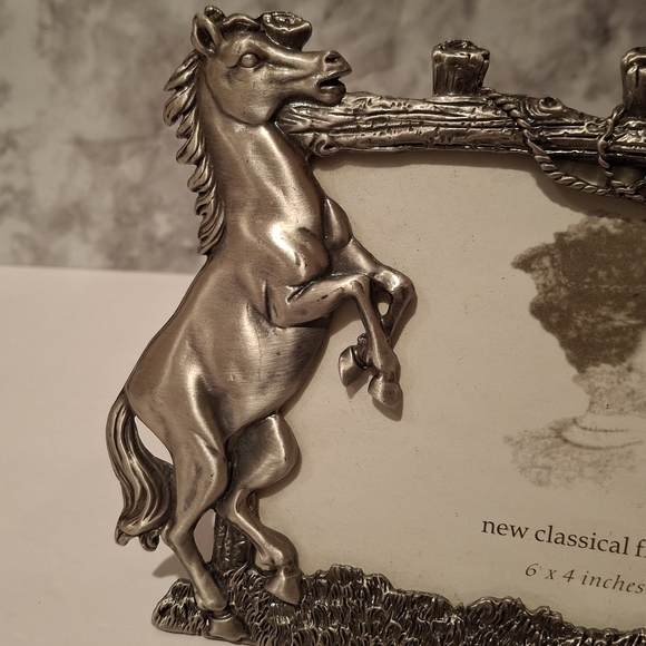 "Pewter" Metal 6 X 4 Picture Frame With Glass Horse Riding Western Cowboy Decor - Picture 3 of 10